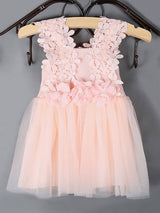 Kids Tutu Lace Applique Peach Beading Short Dinner Party Dresses