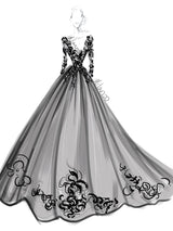 Lace Black Wedding Dresses Princess Silhouette Long Sleeves Lace Court Train Bridal Gown