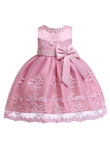 Lace Bow A-line Kids Short Formal Party Dress