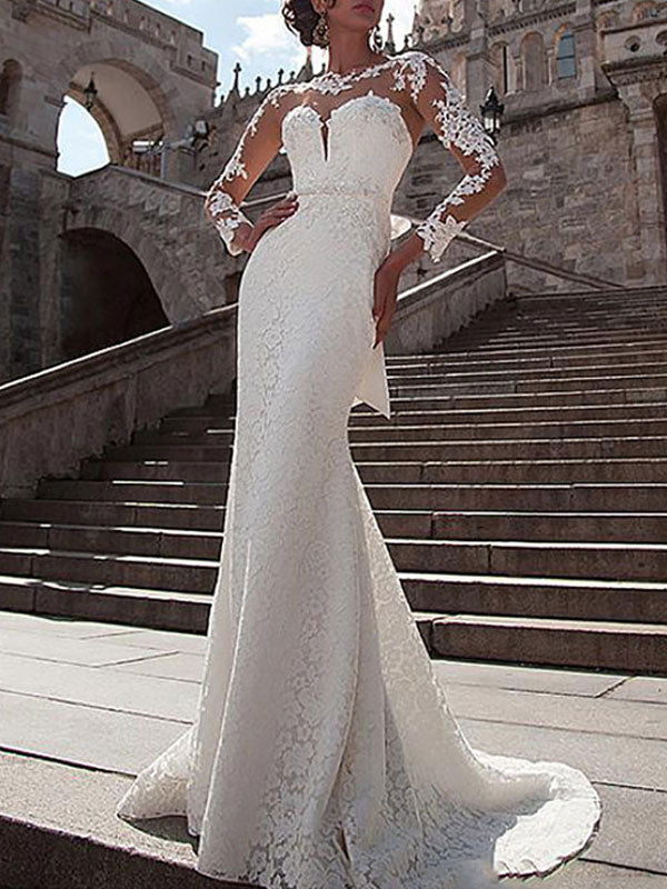 Long Sleeve Beaded Lace Mermaid Damita Wedding Dress