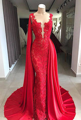 Lace Long Evening Dresses Sleeveless Red Prom Dresses with Cape