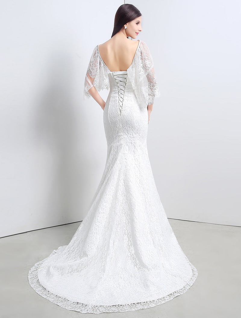 Lace Sweatheart Trumpet/Mermaid Wedding Dress With Lace Cape