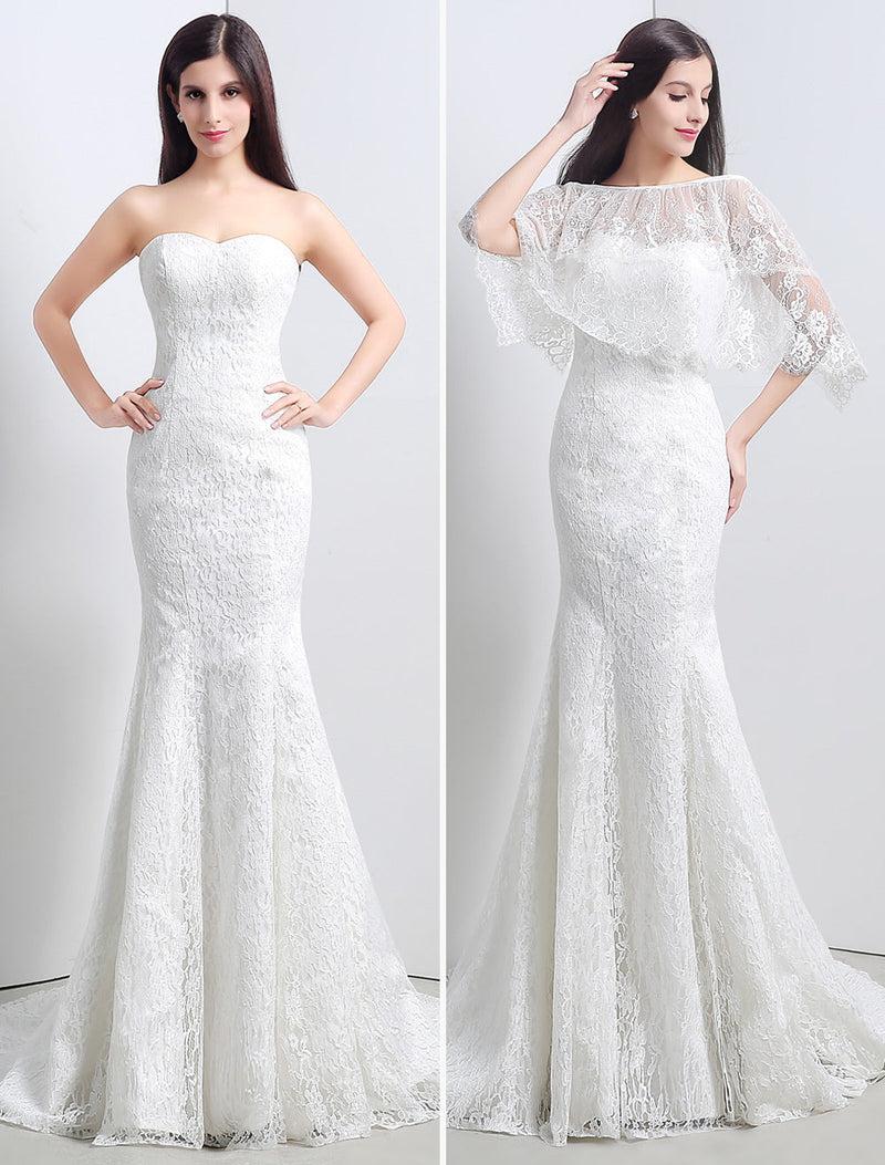 Lace Sweatheart Trumpet/Mermaid Wedding Dress With Lace Cape