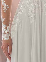 Lace Wedding Dresses Chiffon Chic V-Neck A-line Long Sleeve Lace Applique Beach Wedding Bridal Dress With Train Free Customization