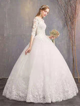 Latest Cheap Wedding Dresses Eric White Jewel Neck Half-Sleeve Soft Tulle Lace Up Long Bride Dresses