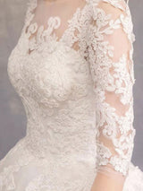 Latest Cheap Wedding Dresses Eric White Jewel Neck Half-Sleeve Soft Tulle Lace Up Long Bride Dresses