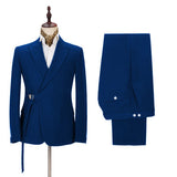 Latest Royal Blue Men's Casual Suit Online Peak Lapel Buckle Button Groomsmen Suit for Formal