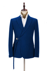 Latest Royal Blue Men's Casual Suit Online Peak Lapel Buckle Button Groomsmen Suit for Formal