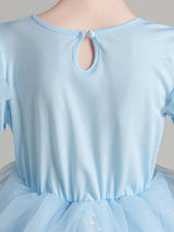 Light Blue Jewel Neck Polyester Cotton Long Sleeves Short A-Line Beaded Formal Kids Pageant flower girl dresses