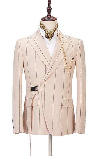 Light Champagne New Arrival Striped Peaked Lapel Men's Prom Suits