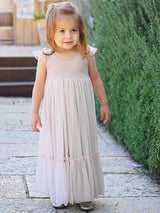 Light Pink Jewel Neck Sleeveless Ankle-Length A-Line Lace Kids Party Dresses
