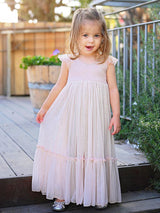 Light Pink Jewel Neck Sleeveless Ankle-Length A-Line Lace Kids Party Dresses