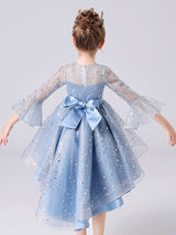 Light Sky Blue Jewel Neck Half Sleeves Sequins Formal Kids Pageant flower girl dresses