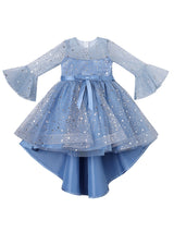 Light Sky Blue Jewel Neck Half Sleeves Sequins Formal Kids Pageant flower girl dresses
