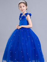 Little Girls Royal Blue flower girl dress Princess Beaded Kids Pageant Party Dress