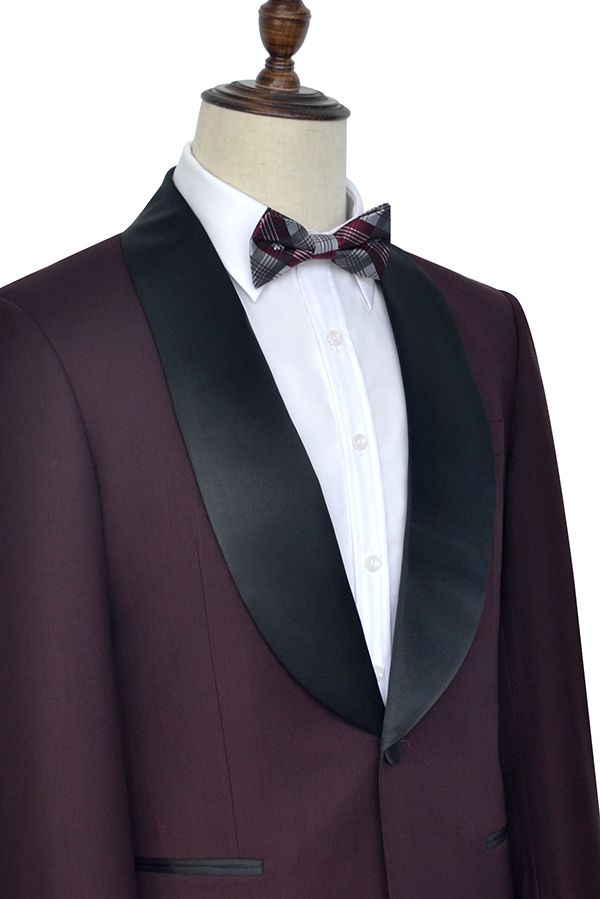 Luxury Black Shawl Collor One Button Burgundy Wedding Suits for Men