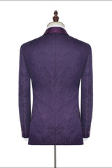 Luxury Dark Purple One Button Wedding Tuxedos Silk Shawl Lapel Jacquard Prom Suits