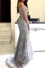 Mermaid Off-the-Shoulder Prom Dresses Sweetheart Long Silver Party Dress Evening Gowns