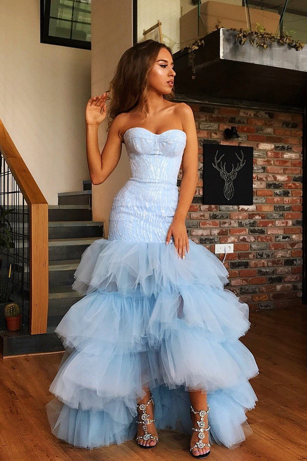 Mermaid Sweetheart Floor Length Tulle Paillette Prom Dress