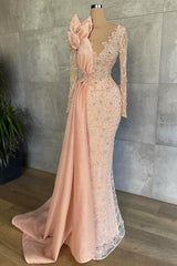 Mermaid V-neck Beading Sequins Long Long Sleeve Appliques Lace Flower Prom Dresses