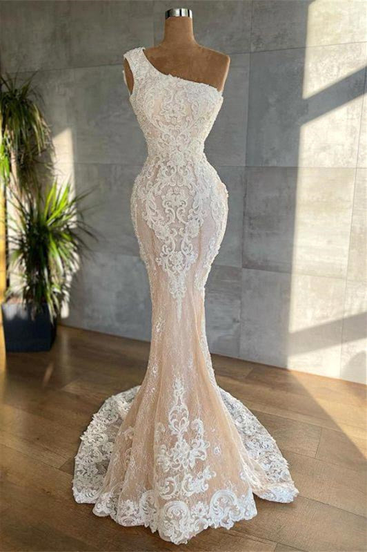 Mermaidal Lace Applique Sleeveless Long Prom Dresses