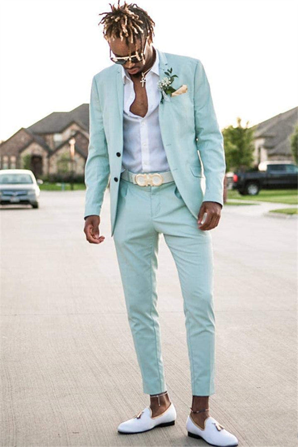 Mint Green Slim Fit Mens Suits Groomsmen Wear Two Pieces Notched Lapel Formal Prom Suit