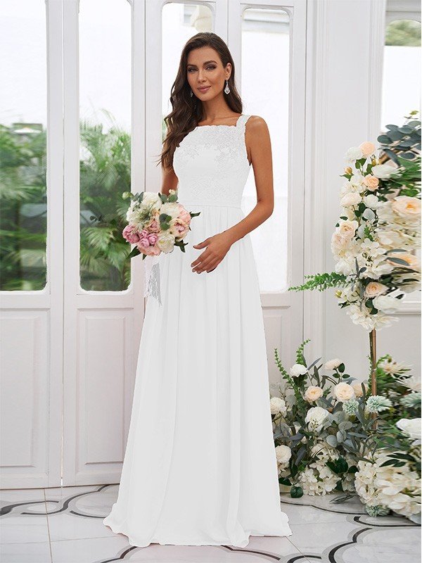 Modern Chiffon Applique Square Sleeveless Bridesmaid Dresses