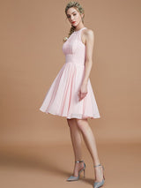 Modern Chiffon Knee-Length Sleeveless Scoop Bridesmaid Dresses