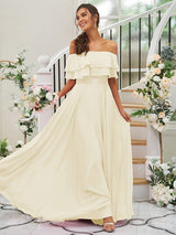 Modern Chiffon Ruffles Off-the-Shoulder Sleeveless Bridesmaid Dresses