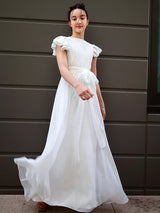 Modern Chiffon Ruffles Scoop Short Sleeves Junior/Girls Bridesmaid Dresses