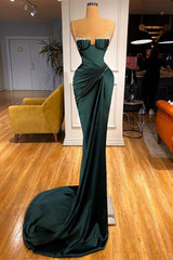 Modern Dark Green Mermaid Prom Dress With Beadings Spaghetti-Straps