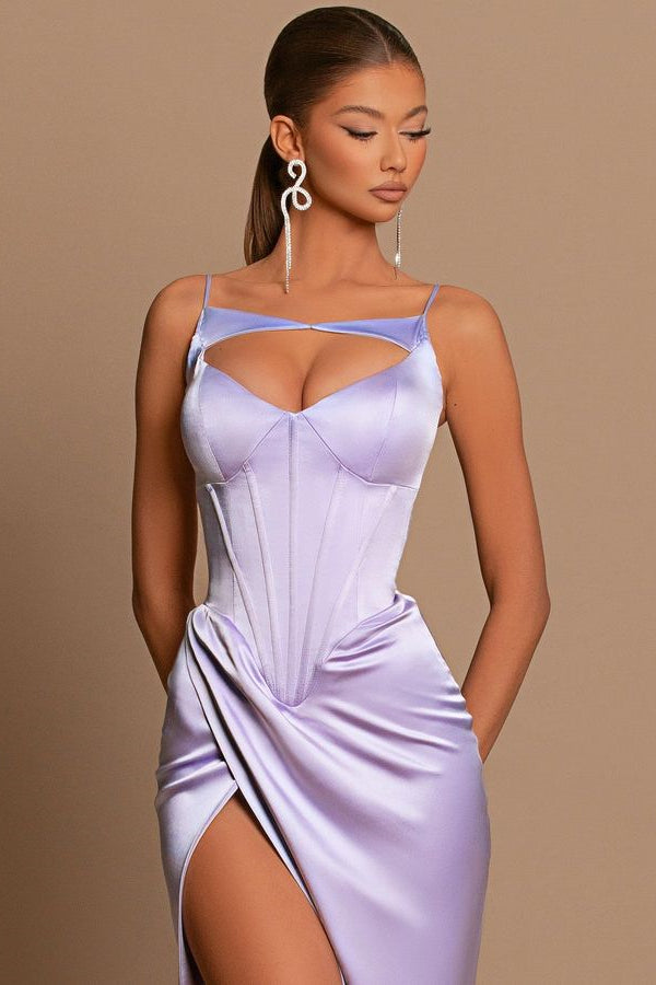 Modern Lilac Sleeveless Prom Dresses Mermaid Split Long Online