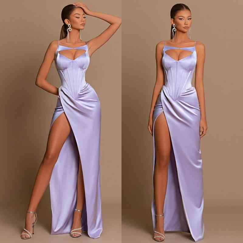 Modern Lilac Sleeveless Prom Dresses Mermaid Split Long Online