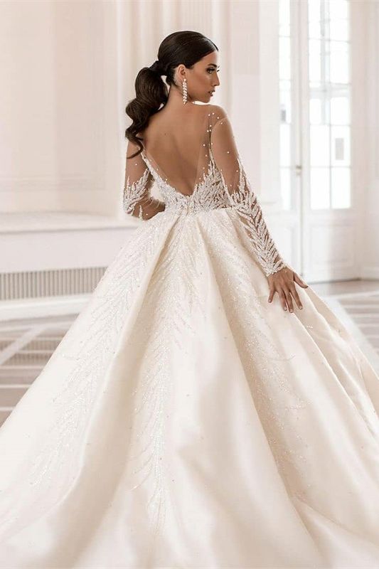 Modern Long Sleeve Ball Gown Wedding Dress With Beadings On Sale