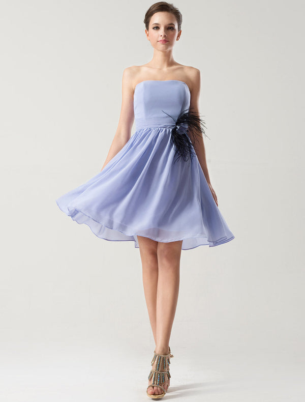 Modest Lavender Chiffon Short Bridesmaid Dress With Feather