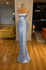 Modest Long Blue Mermaid Modest Straps Evening Prom Dresseses