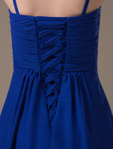 Modest Strapless Royal Blue Backless Chiffon Bridesmaid Dress