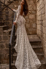 Modest sweetheart longsleeves mermaid lace Wedding Dresses