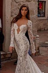 Modest sweetheart longsleeves mermaid lace Wedding Dresses