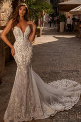 Modest sweetheart sleeveless mermaid lace Wedding Dresses