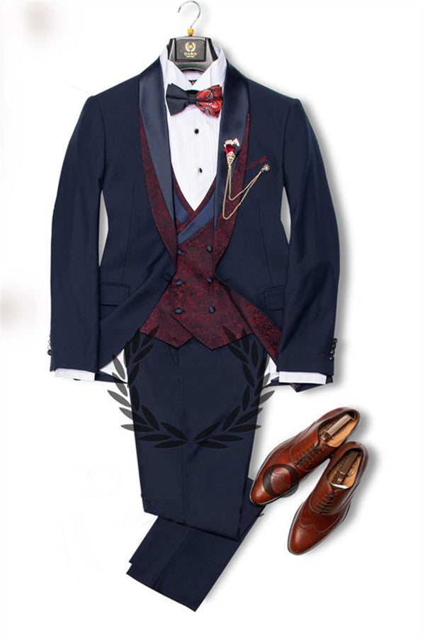 Navy Blue Dress Suits Mens Tuxedo Bridesgroom Suit Dinner Party Fitting Suit