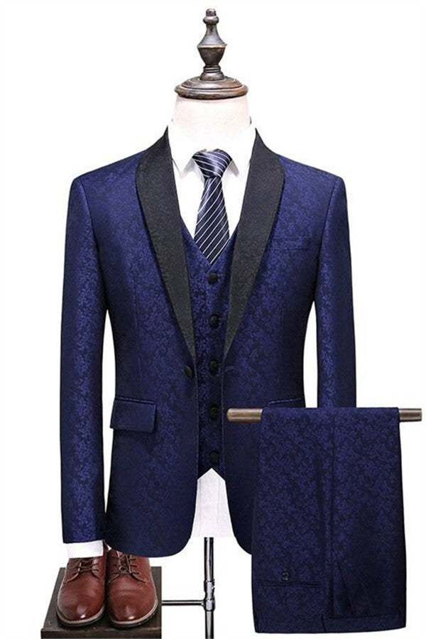 Navy Blue Shawl Lapel Prom Suits Business Tuxedo with three Pieces