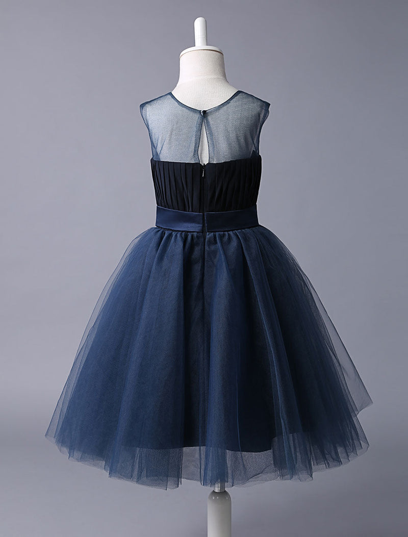 Navy Blue Sweetheart Neckline Tutu Dress Bow Sash Short Kids Formal Party Dress