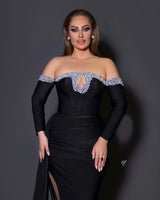 New Arrival Black Long Sleeves Mermaid Evening Party Gowns with beads