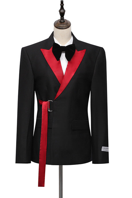 New Arrival Black Peaked Lapel Slim Fit Men Suits With Adjustable Buckle