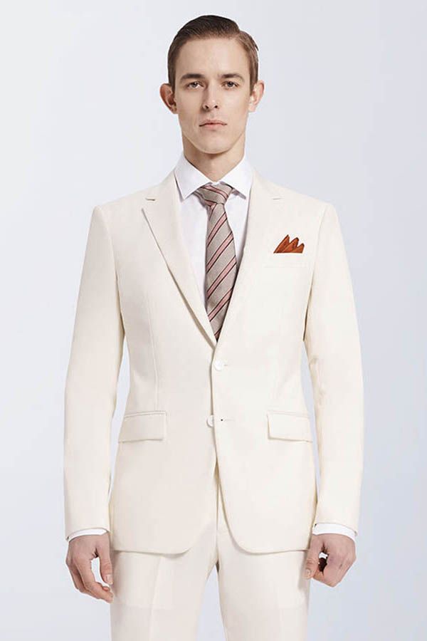 New Arrival Cream Slim Fit Prom Suits Notch Lapel Casual Leisure Suits for Men