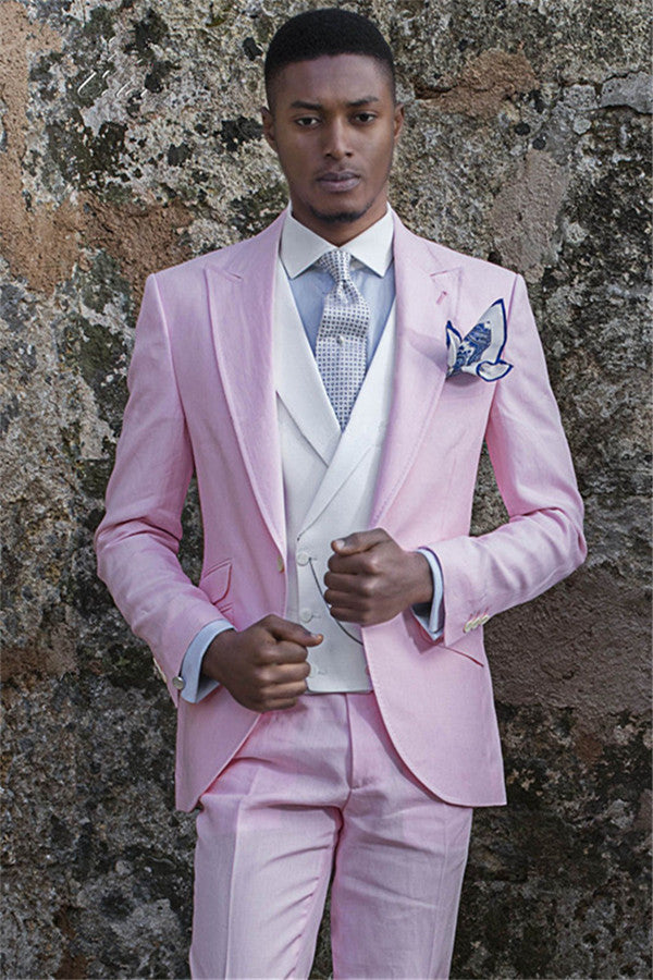 New Arrival Notch Lapell Groom Tuxedos Pink Prom Men Outfits