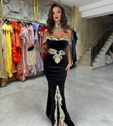 New Arrival Off-the-Shoulder Mermaid Black Evening Party Gowns with Appliques