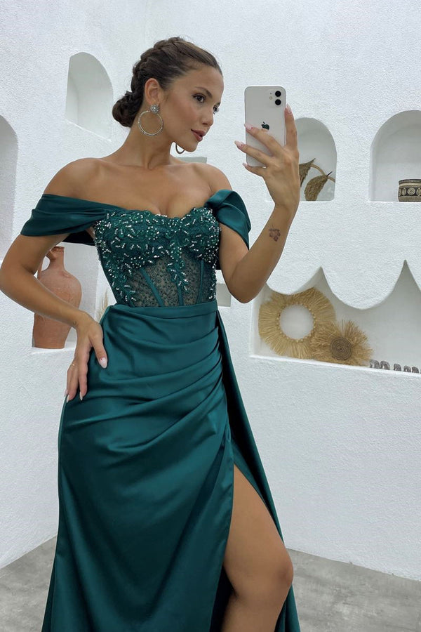 New Arrival Off-the-Shoulder Sleeveless Mermaid Evening Party Gowns Long Slit Online