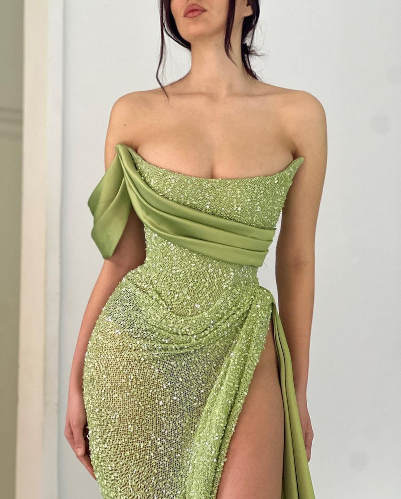 New Arrival One-Shoulder A Line Evening Party Gowns Long Slit Online